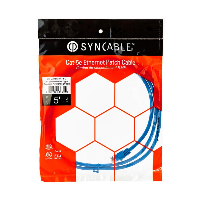 SW-CAT5E-5FT-BL-BAG Sync Cable Cat5E Patch Cable in Blue