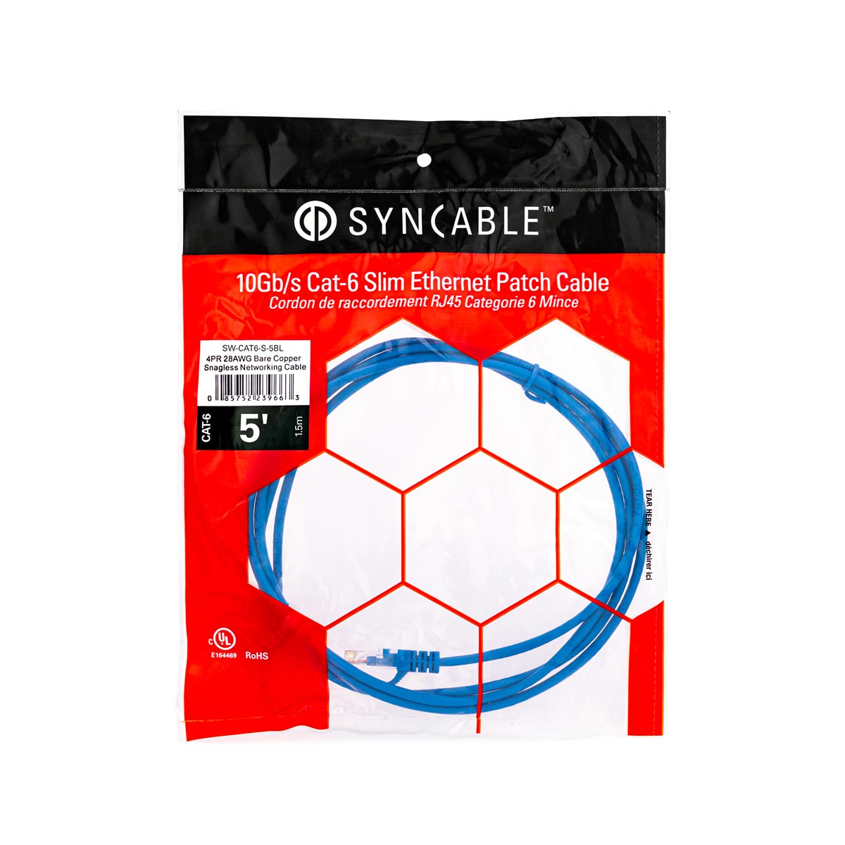 SW-CAT6-S-5BL-Bag Sync Cable Cat6 Slim Patch Cable in Blue