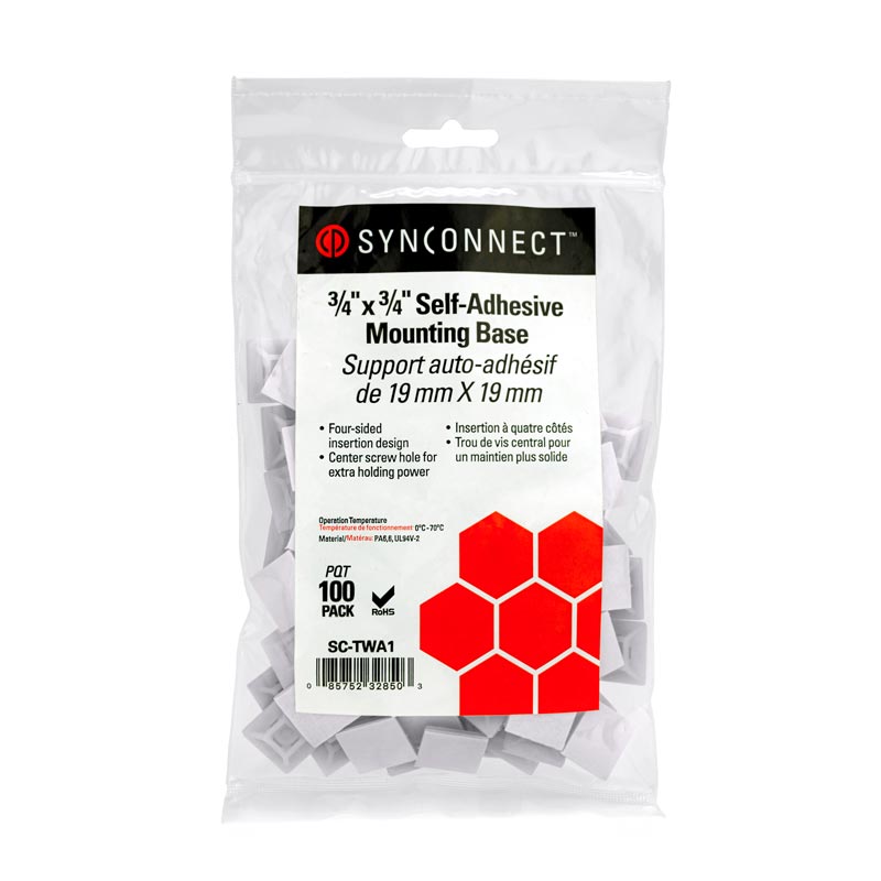 Natural Self-Adhesive Cable Cradle Mounts for Cable Tie ¾" x ¾" Mounting Base Bag