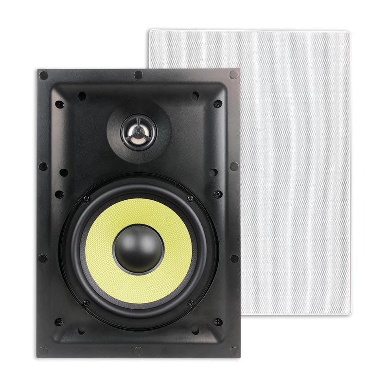 SS-IWS-6-front-image-with-grill SyncSound Thin Bezel, Rimless Grill In-Wall Speaker 6.5" Kevlar Woofer + 1" Tweeter