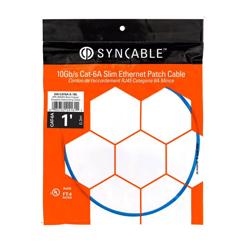 CAT6A Super Slim Ethernet Patch Cable - Bare Copper 28AWG Conductor ...